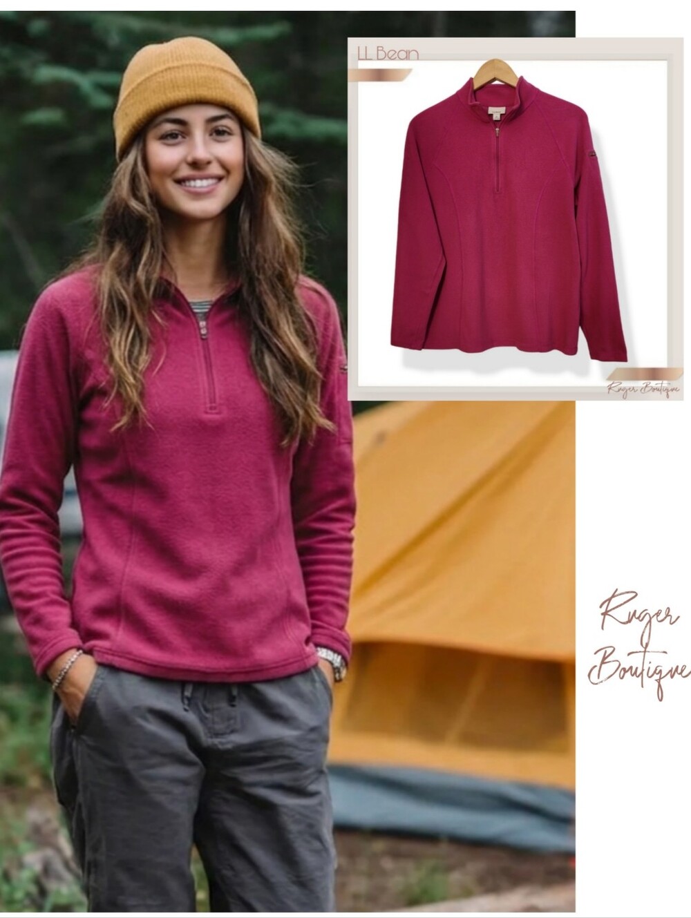 🌿LL Bean Women’s Magenta Fleece Quarter Zip Pullover Large